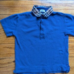 Burberry Kids Polo in Rich Blue with Checkered Plaid Collar 8y